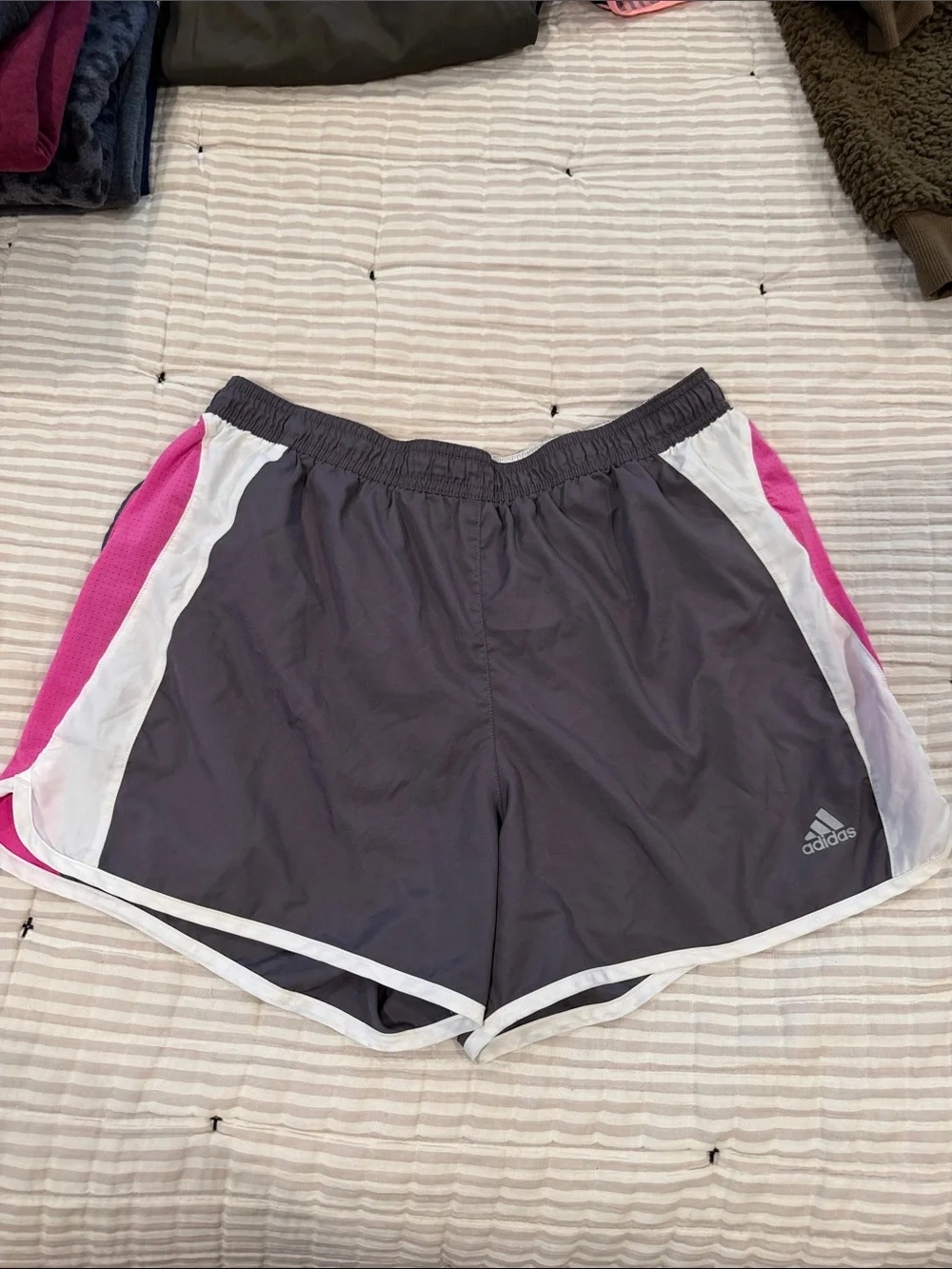 adidas Women’s Gray Shorts with Pink Accent and White Trim